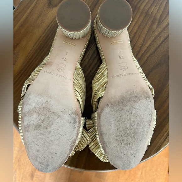 Loeffler Randall Emilia Slide Gold Bow Low Round Heel Crinkle Sandals Size 7.5 - Picture 6 of 12